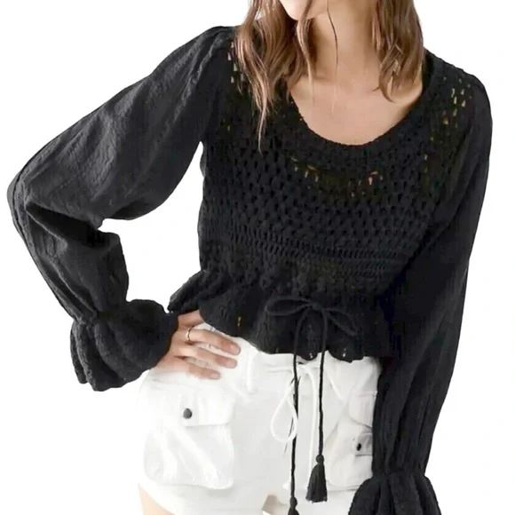 NWT Free People Size XS Megan Crochet top
Black. Open back Puffed sleeves - Picture 4 of 14